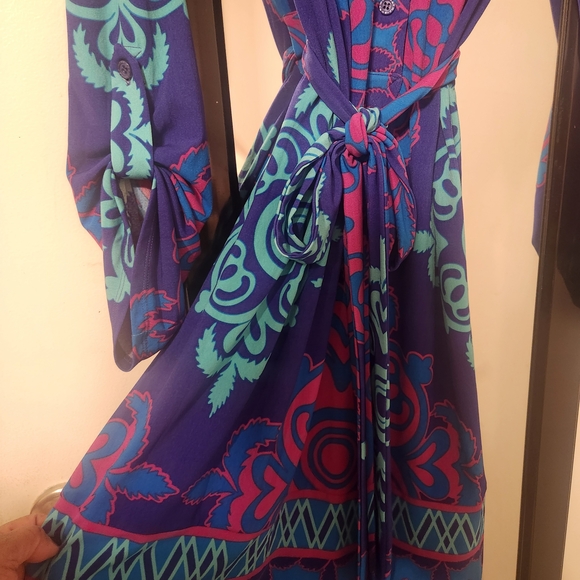 Hale Bob Blue and Pink Long Sleeve Dress - Picture 4 of 7